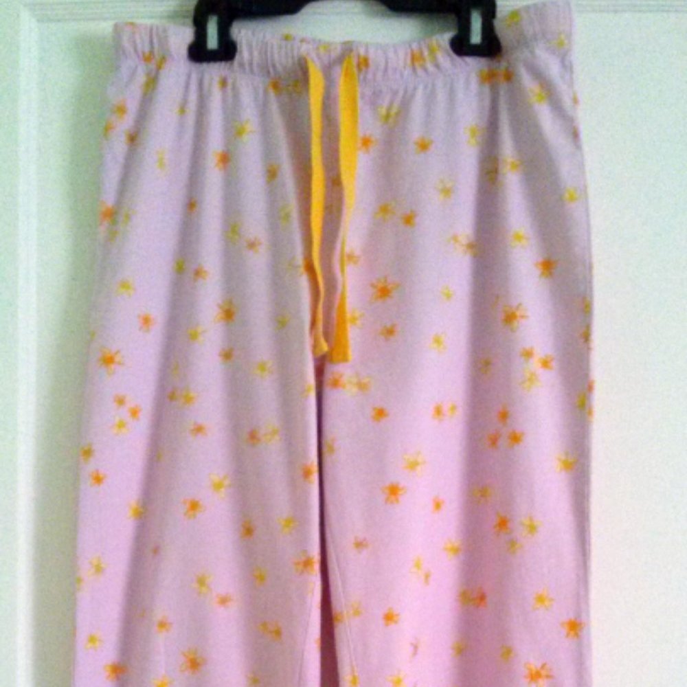 Women's Lounge Pants, Pastel Mauve & Yellow Bees, Relaxed Fit, Medium